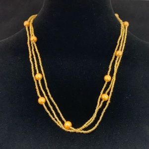 Golden Hued Glass Bead & Faux Pearl Endless Strand